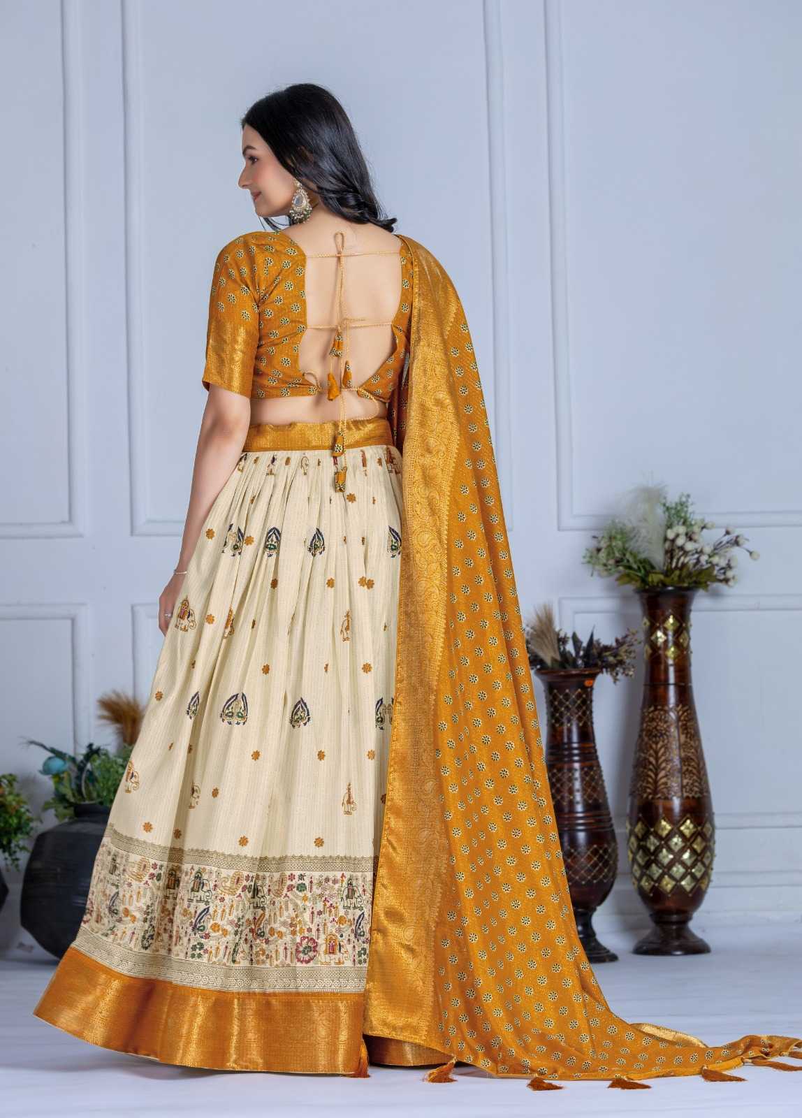Lichi Silk Designer Lehenga in Yellow