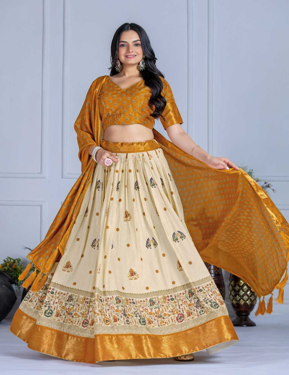Lichi Silk Designer Lehenga in Yellow