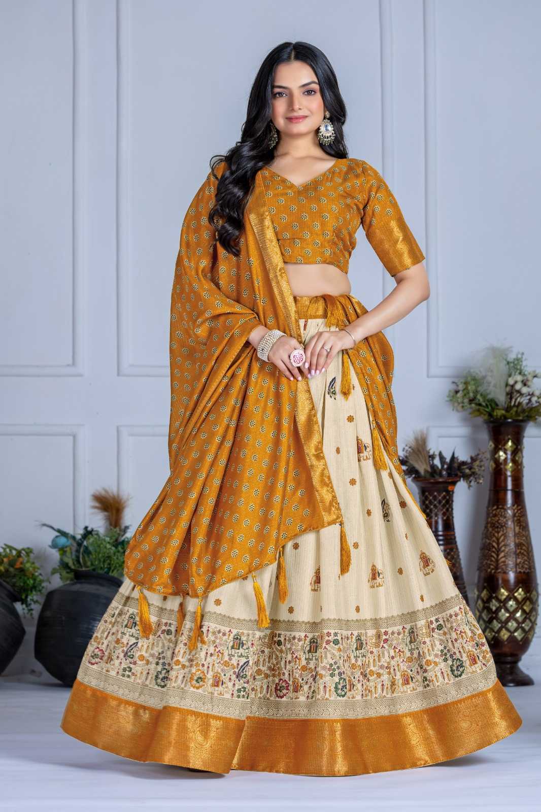 Lichi Silk Designer Lehenga in Yellow