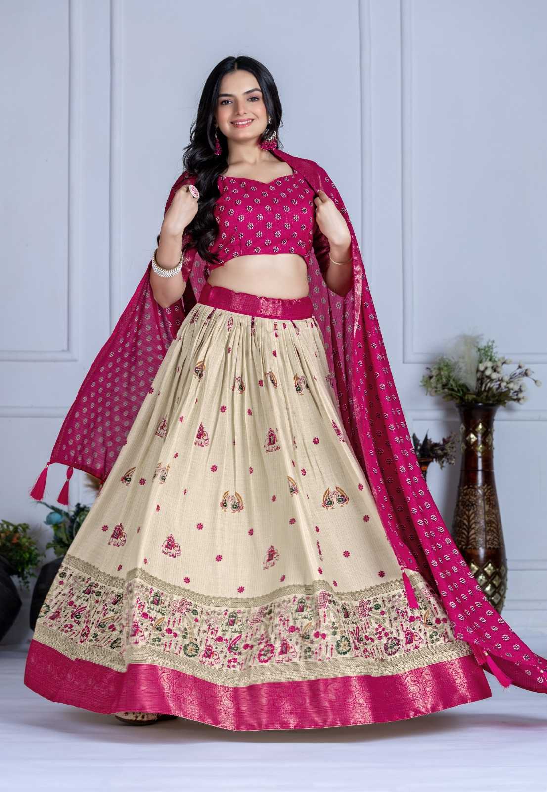 Lichi Silk Designer Lehenga in Yellow
