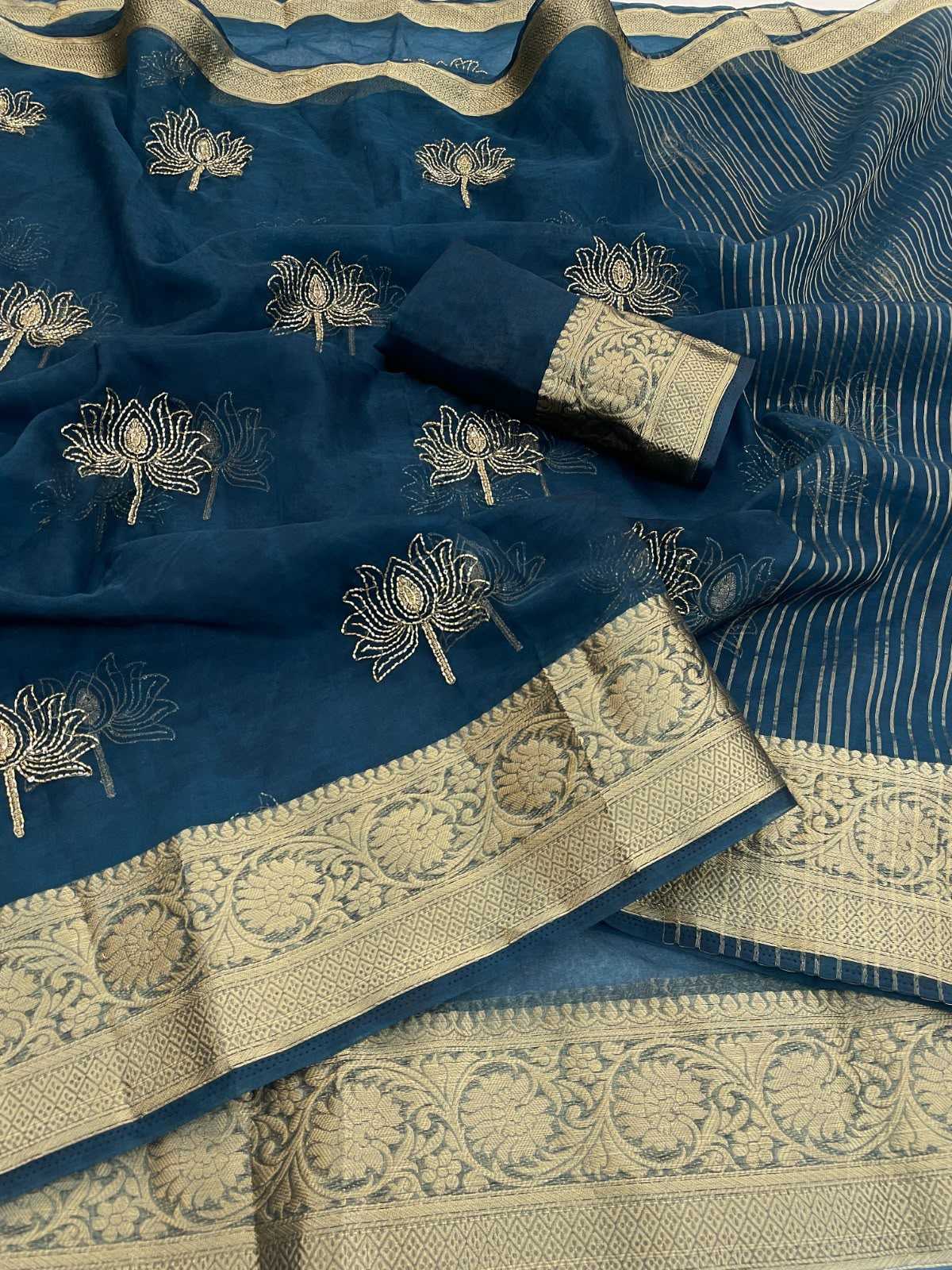 Organza Silk Designer Saree in Yellow