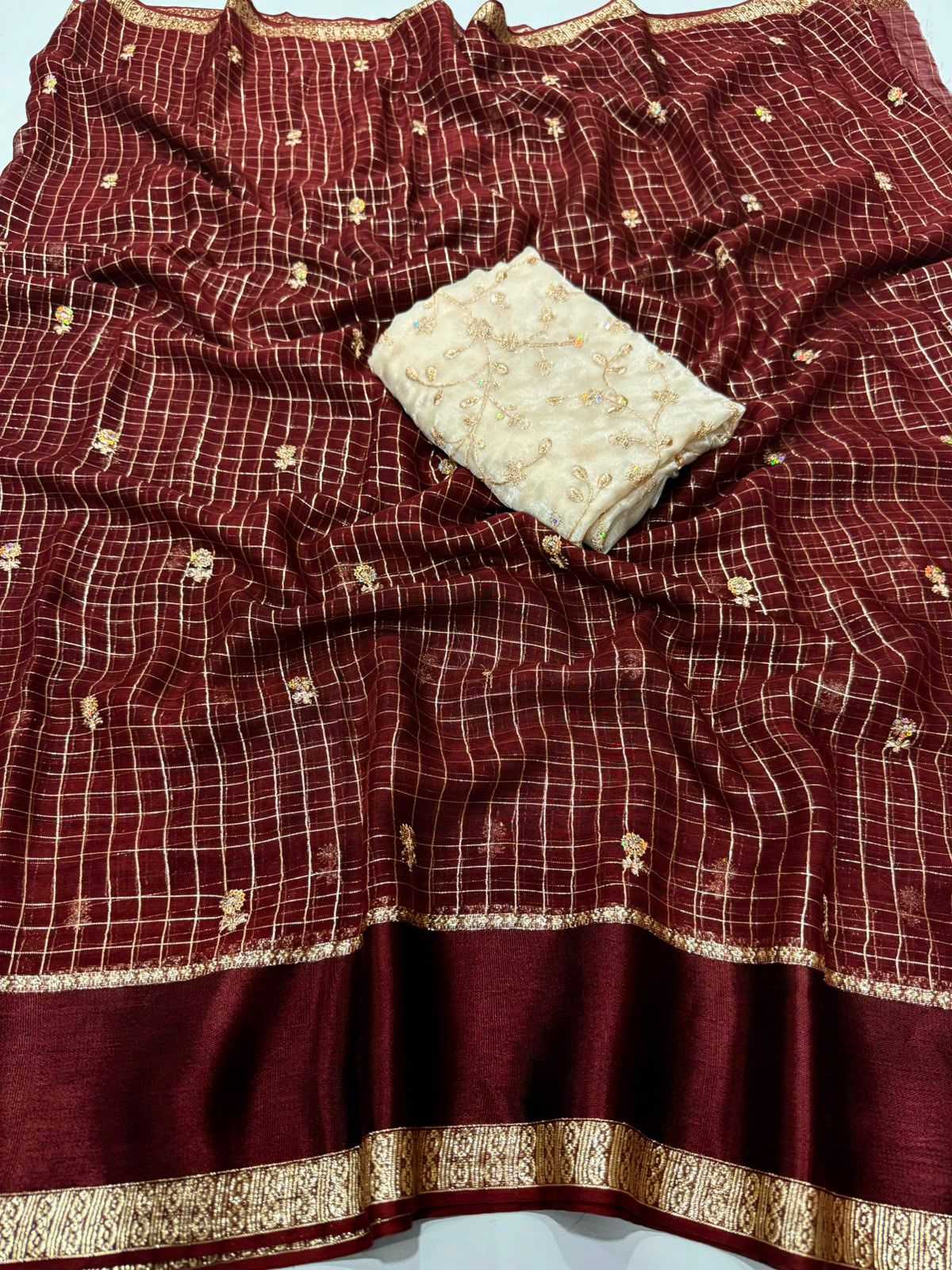 Premium Georgette Designer Saree in Dark Maroon