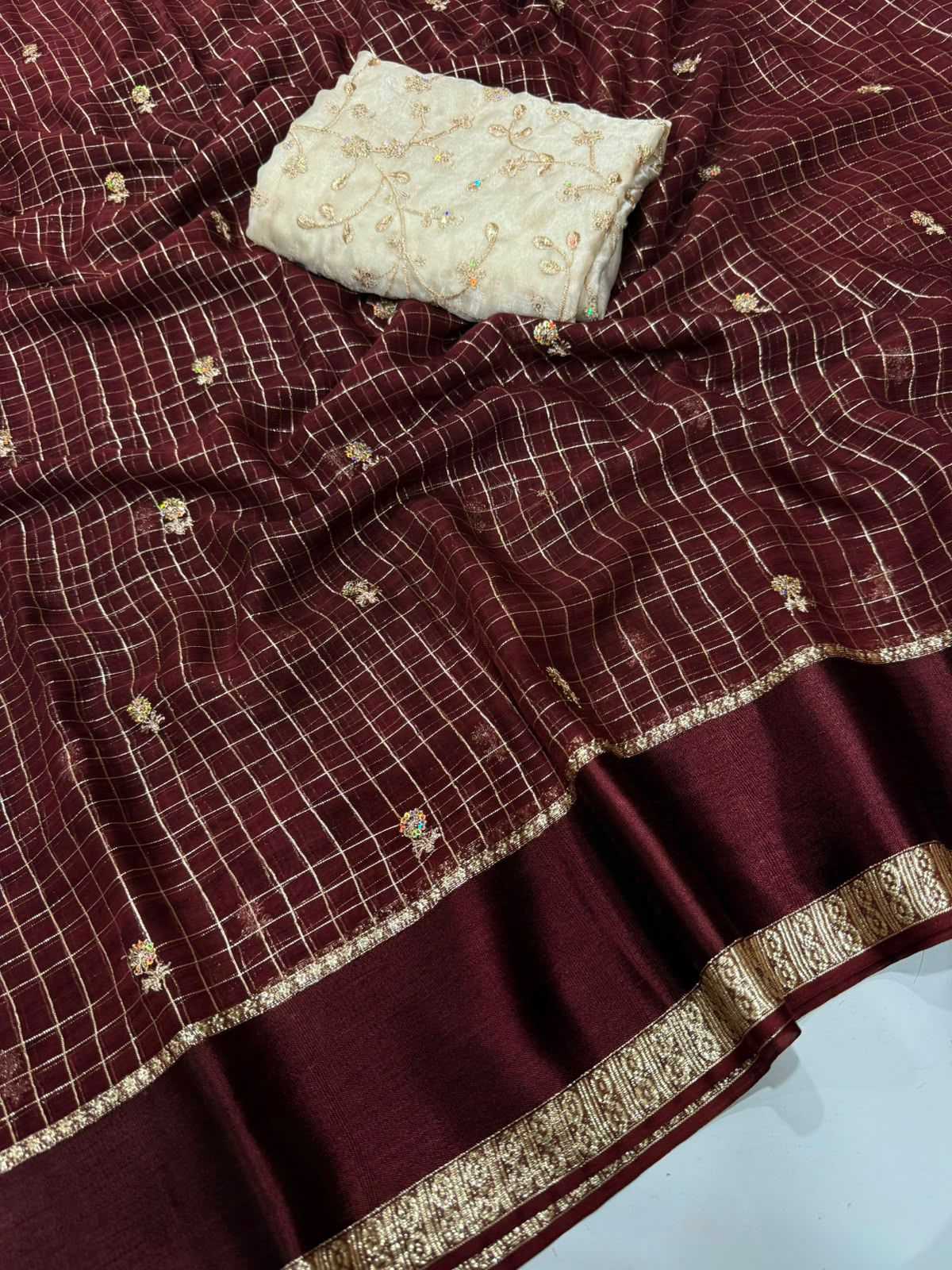Premium Georgette Designer Saree in Dark Maroon