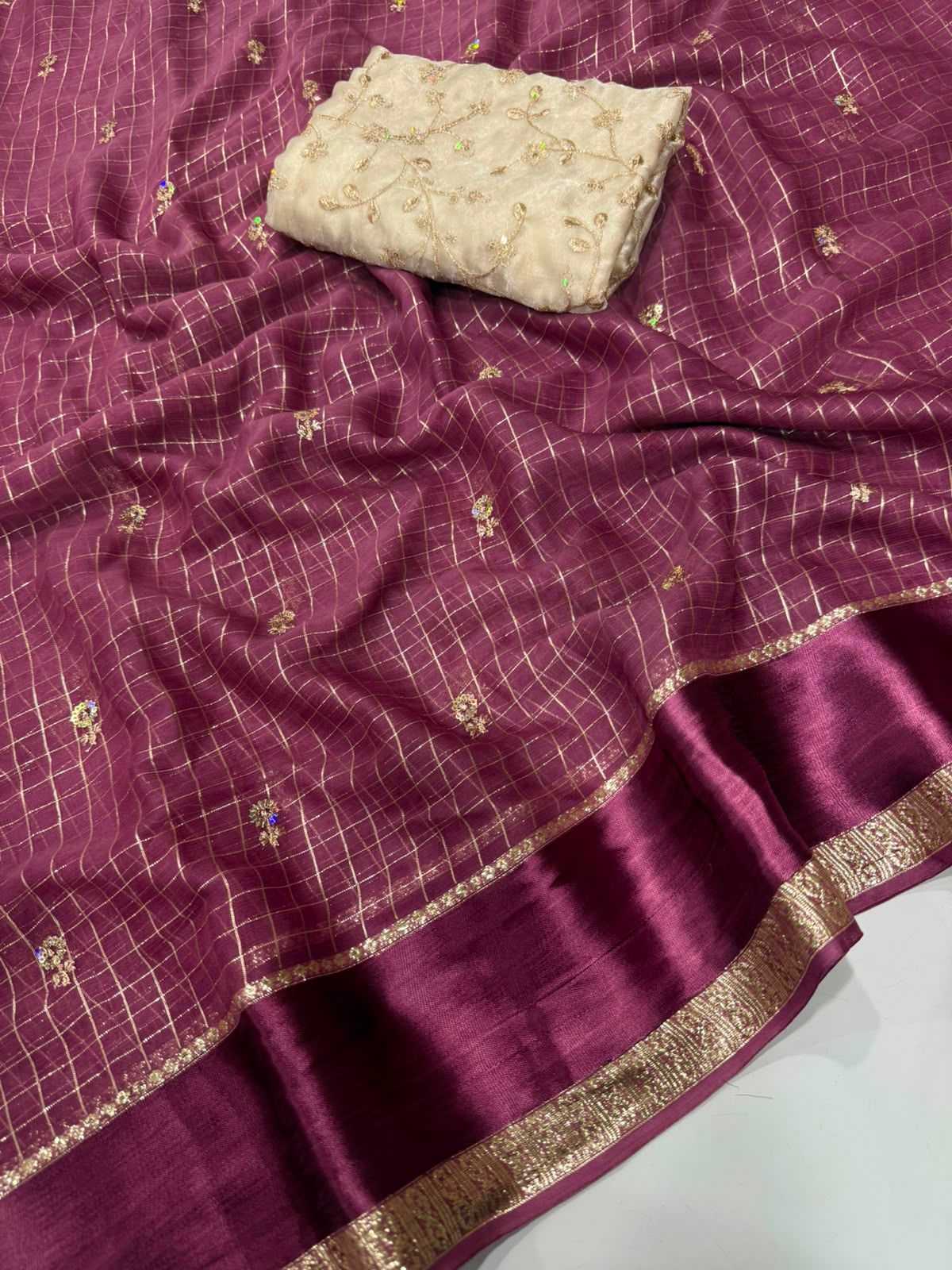 Premium Georgette Designer Saree in Dark Maroon