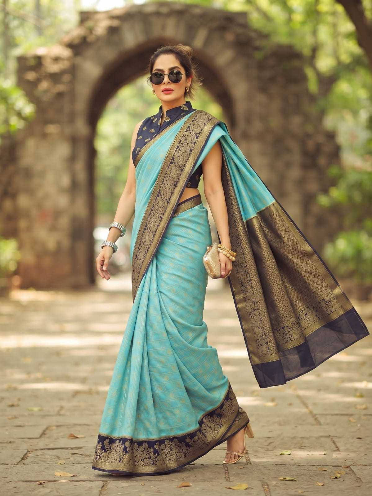 Premium Georgette Designer Saree in Sky Blue