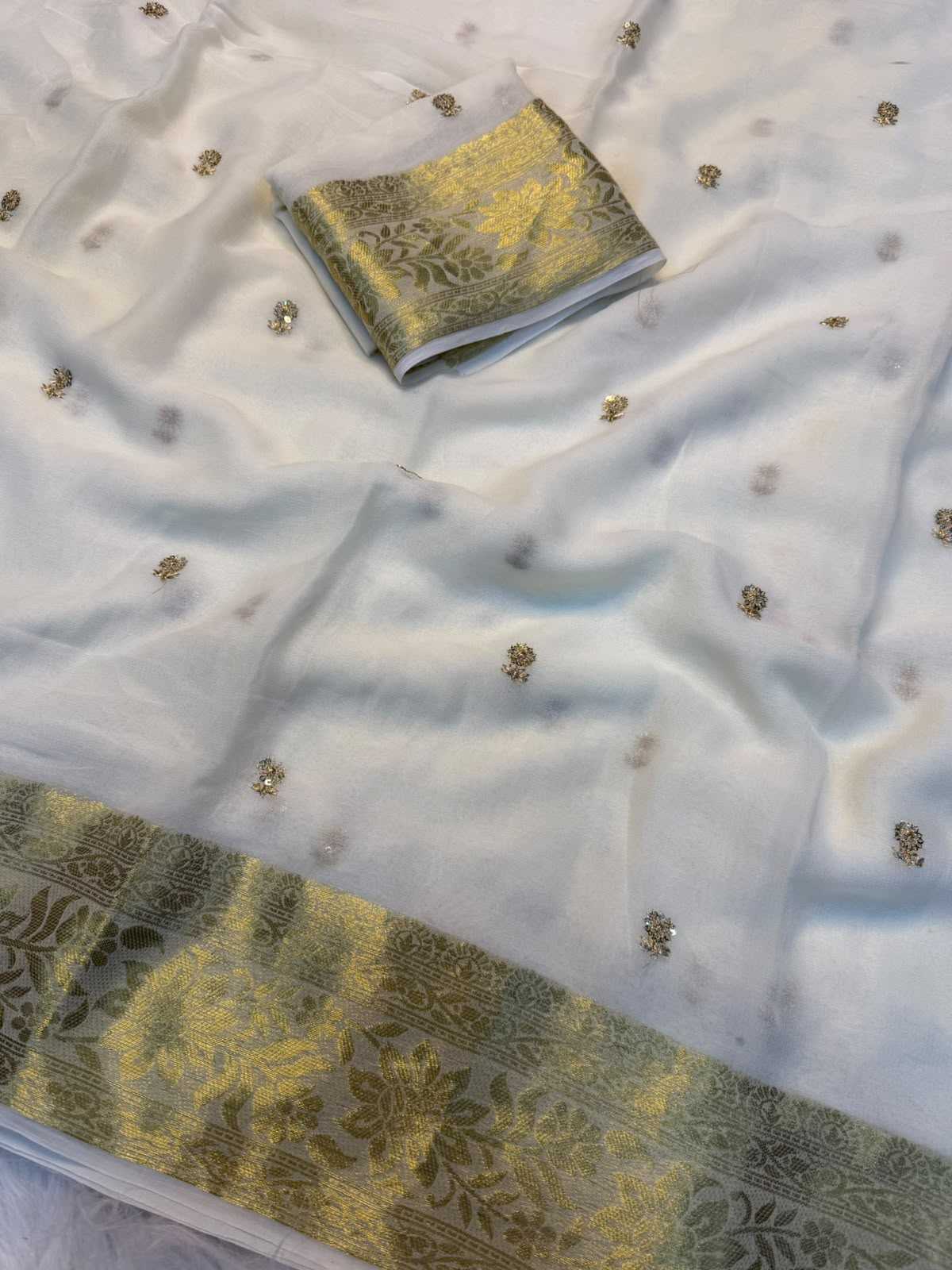 Premium Georgette Designer Saree in White