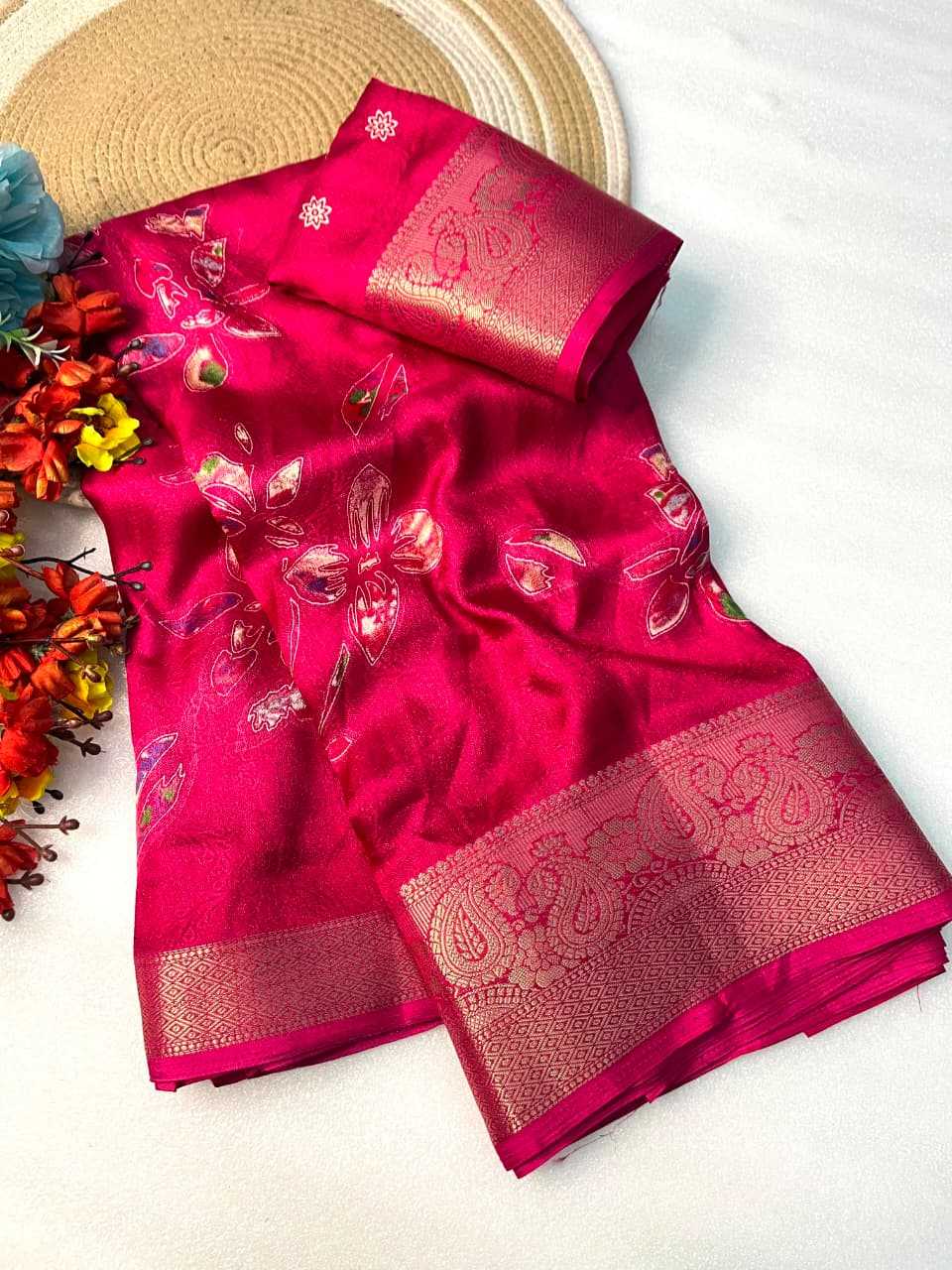 Premium Georgette Designer Saree in Hot Pink