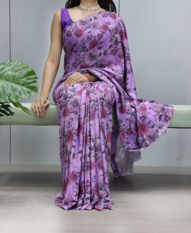 Crepe Silk Designer Saree in Purple
