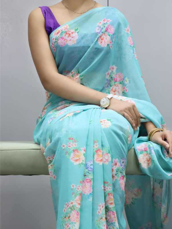 Cotton Designer Saree in Sky Blue
