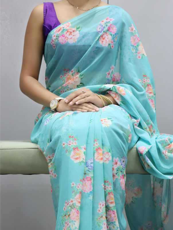 Cotton Designer Saree in Sky Blue