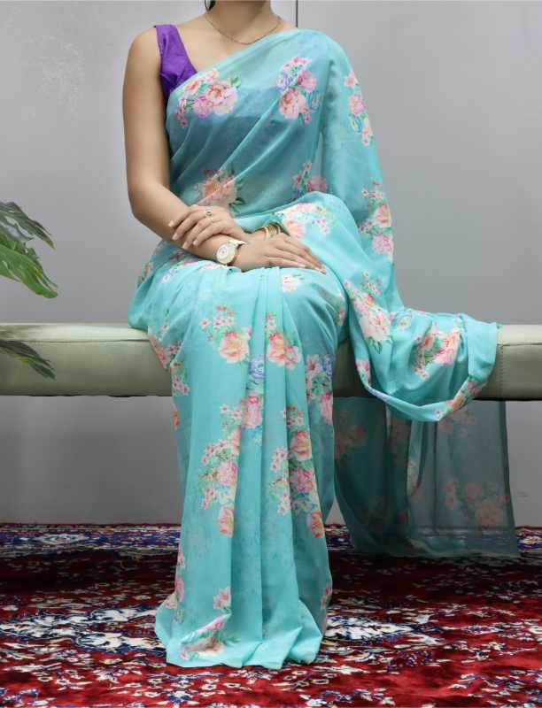 Cotton Designer Saree in Sky Blue