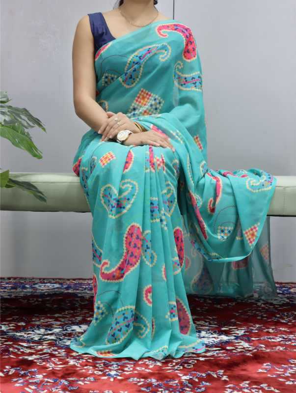 Cotton Designer Saree in Sky Blue
