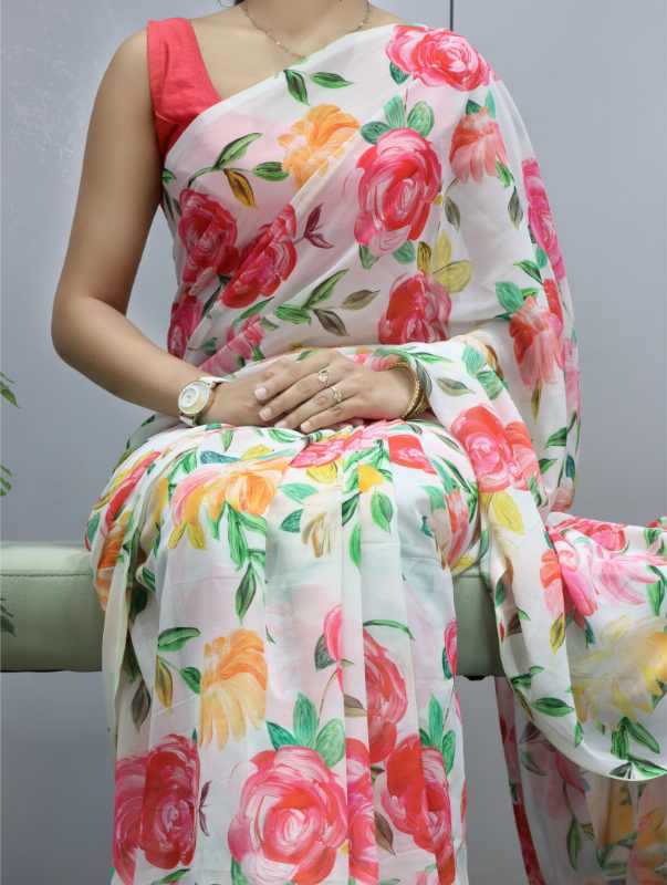 Cotton Designer Saree in Sky Blue
