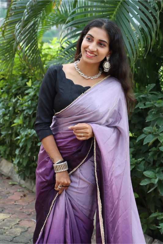 Chinon Designer Saree in Rani