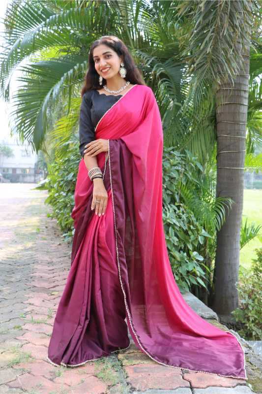 Chinon Designer Saree in Rani