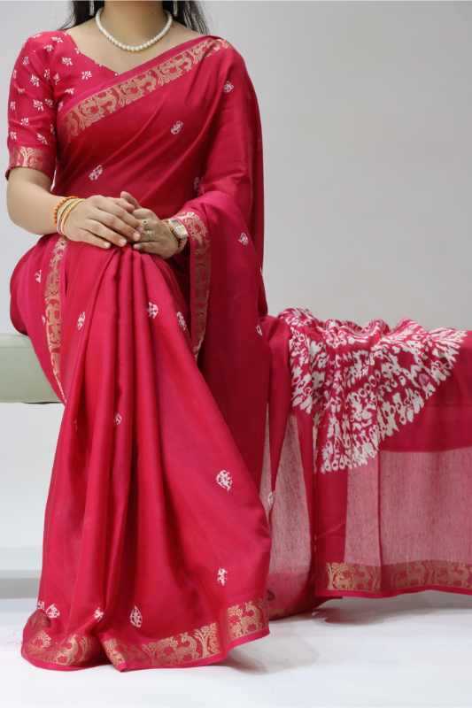 Silk Printed Saree in Sea Blue
