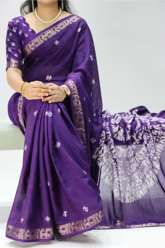 Silk Printed Saree in Sea Blue