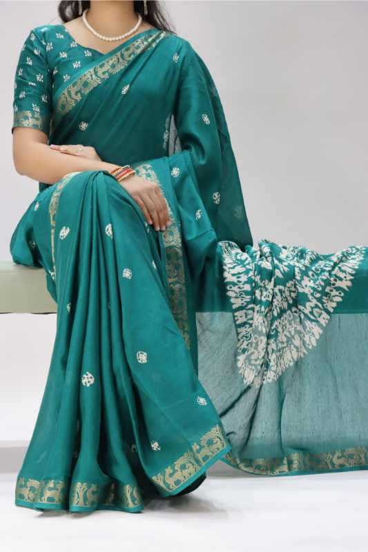 Silk Printed Saree in Sea Blue