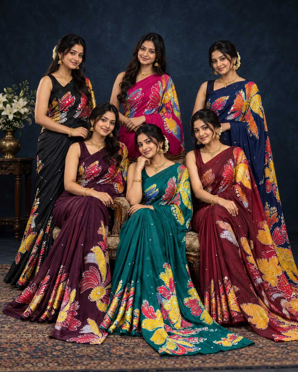 Japan Sartin Printed Saree in Maroon