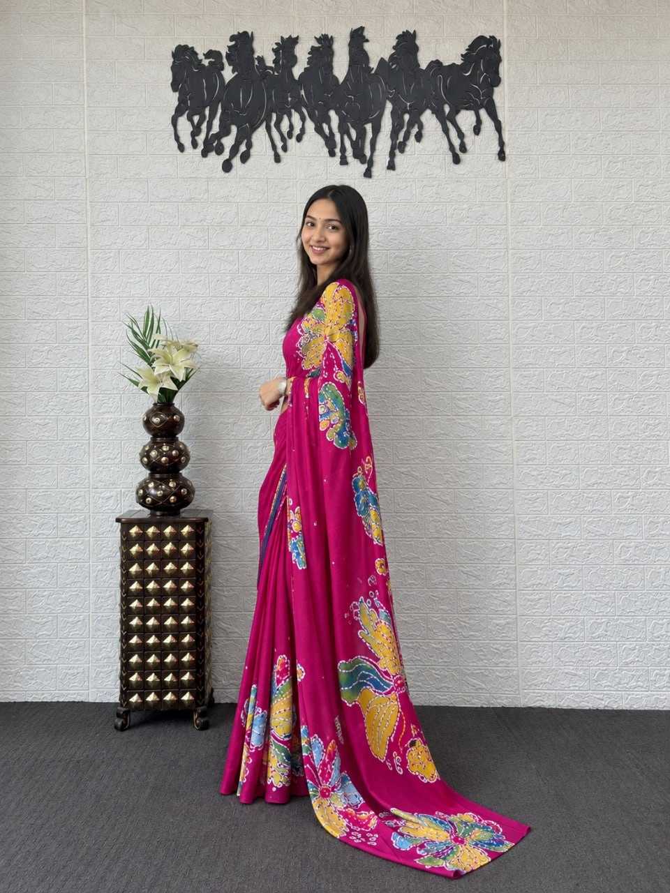 Japan Sartin Printed Saree in Maroon