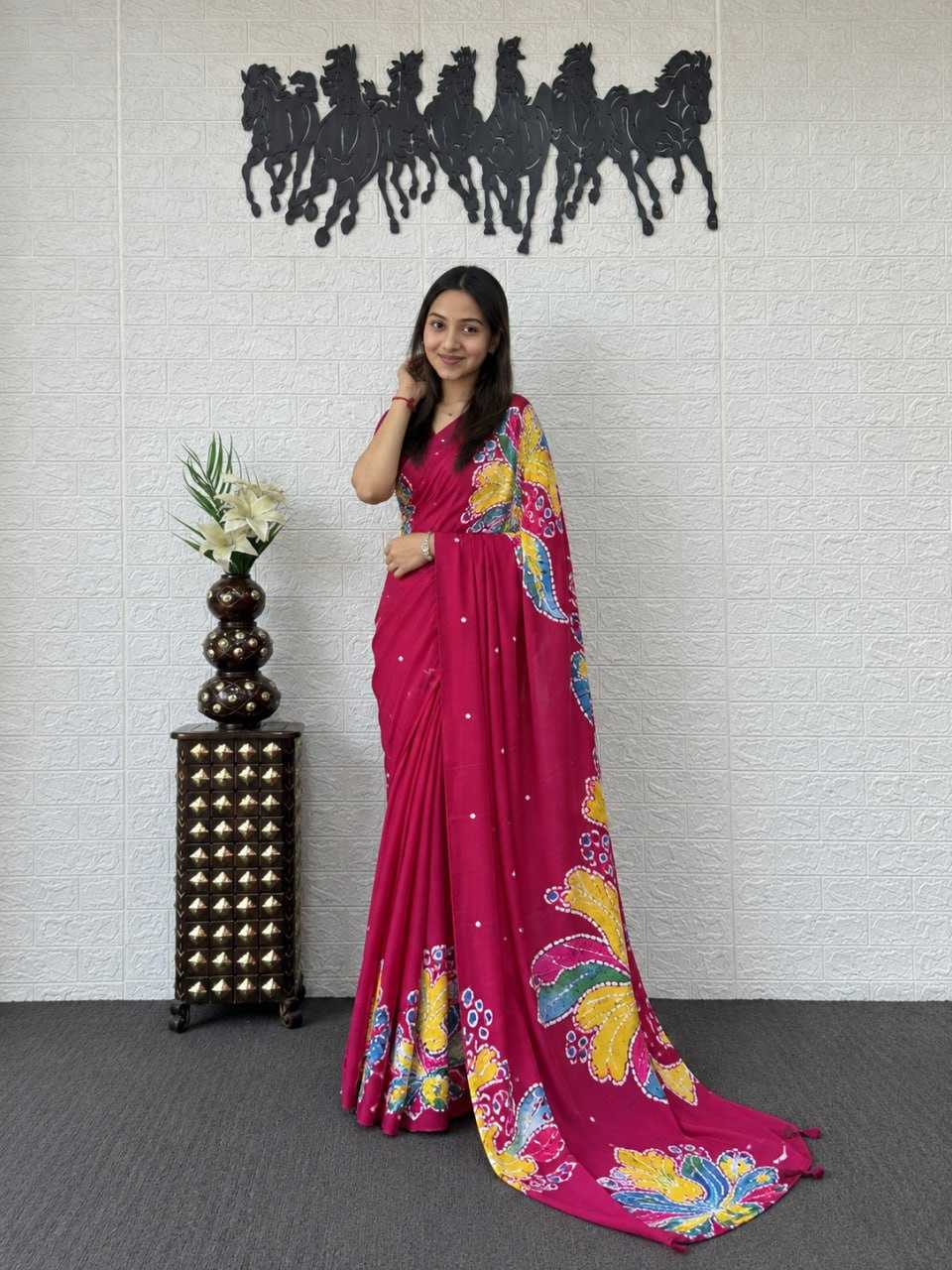 Japan Sartin Printed Saree in Maroon