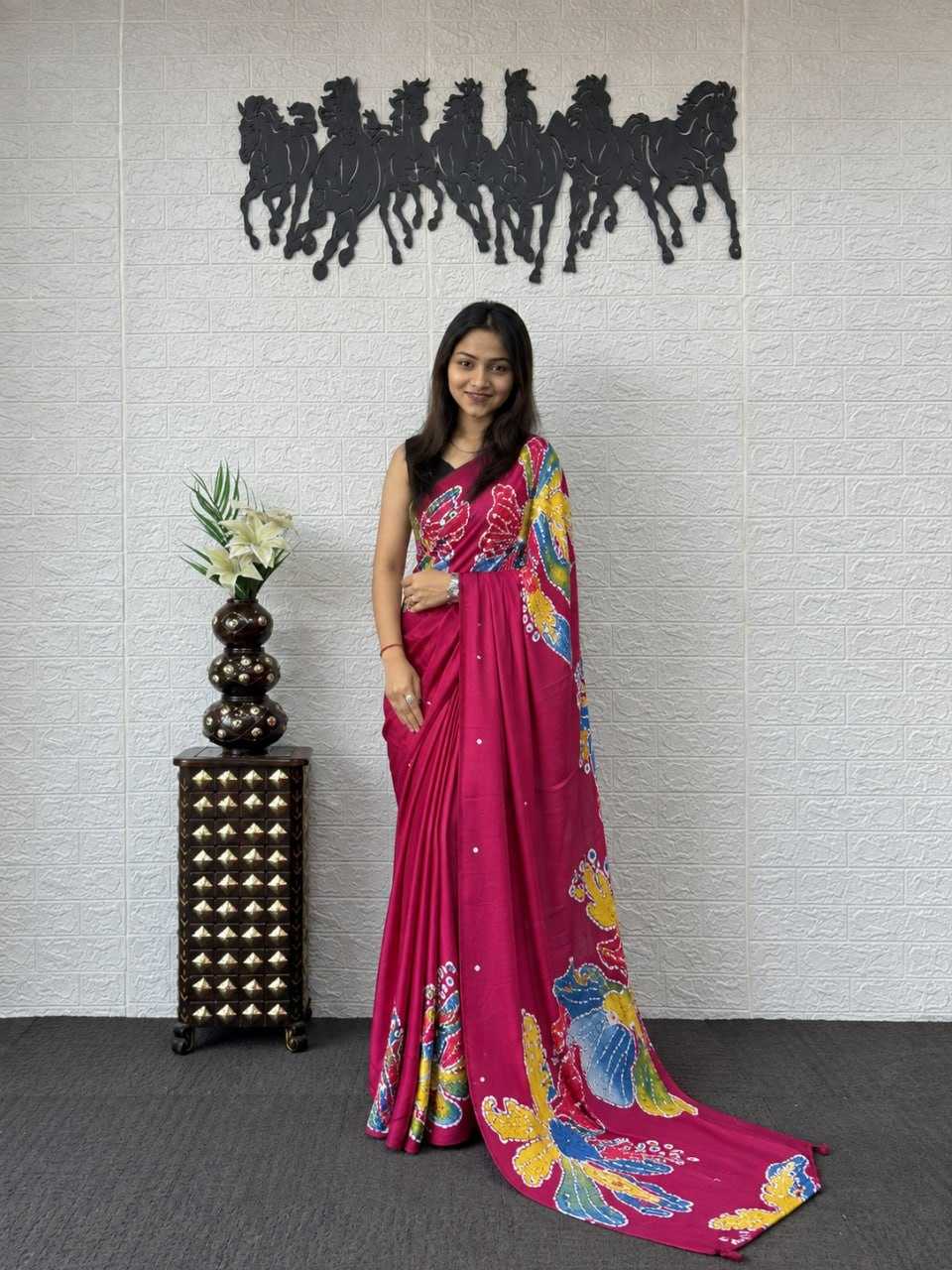 Japan Sartin Printed Saree in Maroon