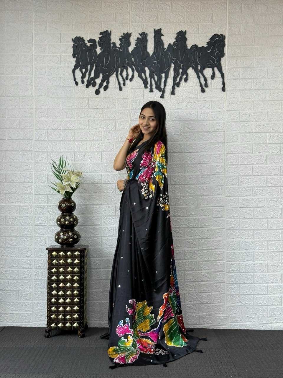 Japan Sartin Printed Saree in Maroon