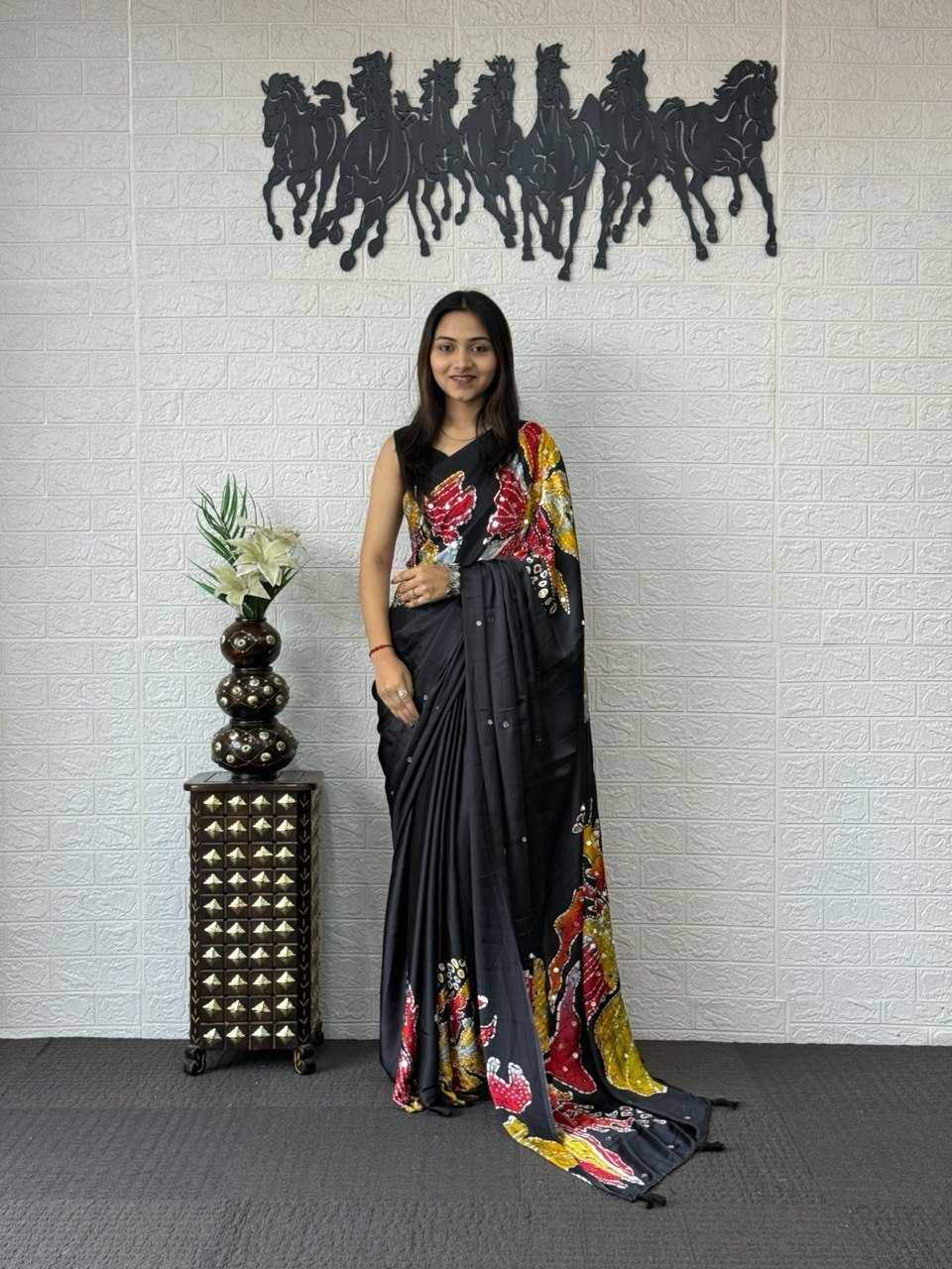 Japan Sartin Printed Saree in Maroon