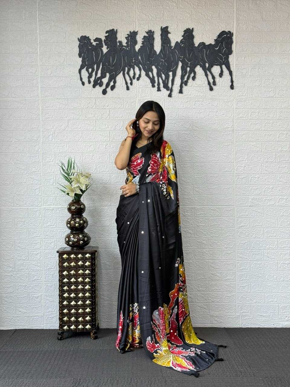 Japan Sartin Printed Saree in Maroon