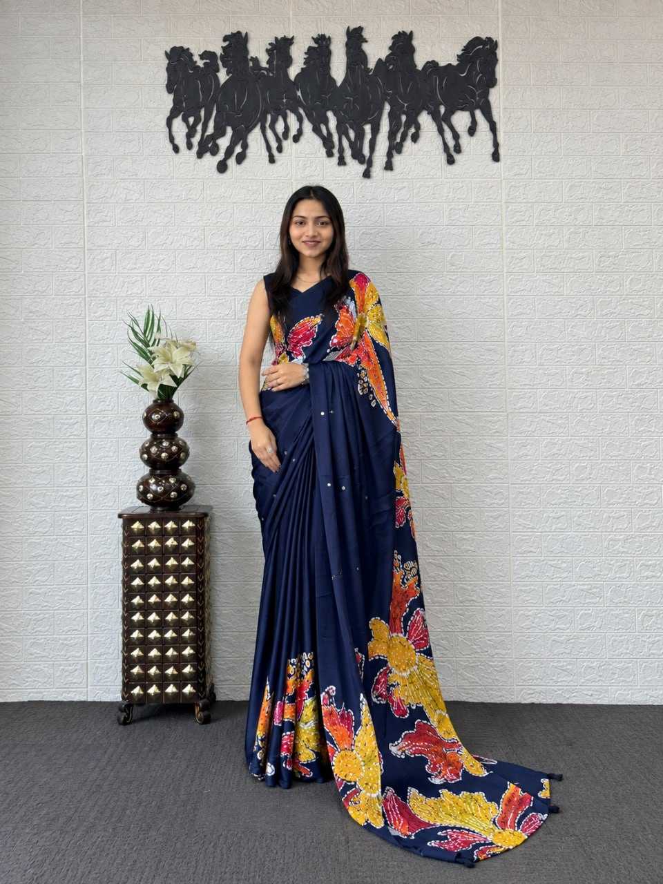 Japan Sartin Printed Saree in Maroon
