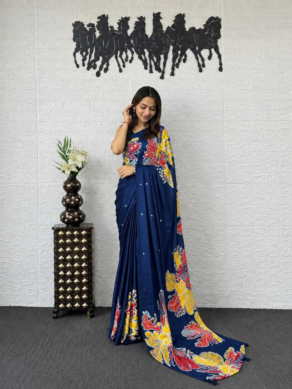 Japan Sartin Printed Saree in Maroon