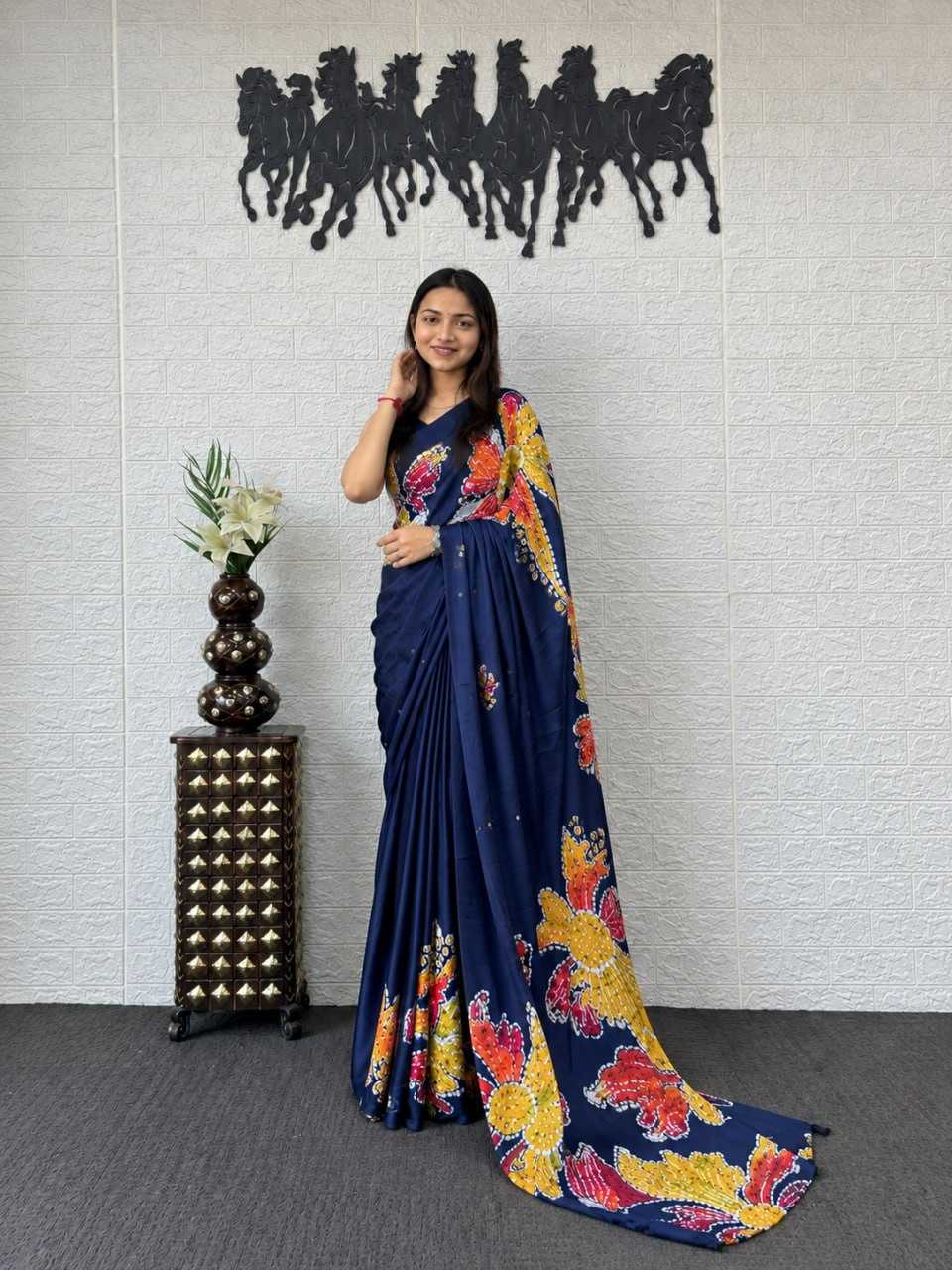 Japan Sartin Printed Saree in Maroon