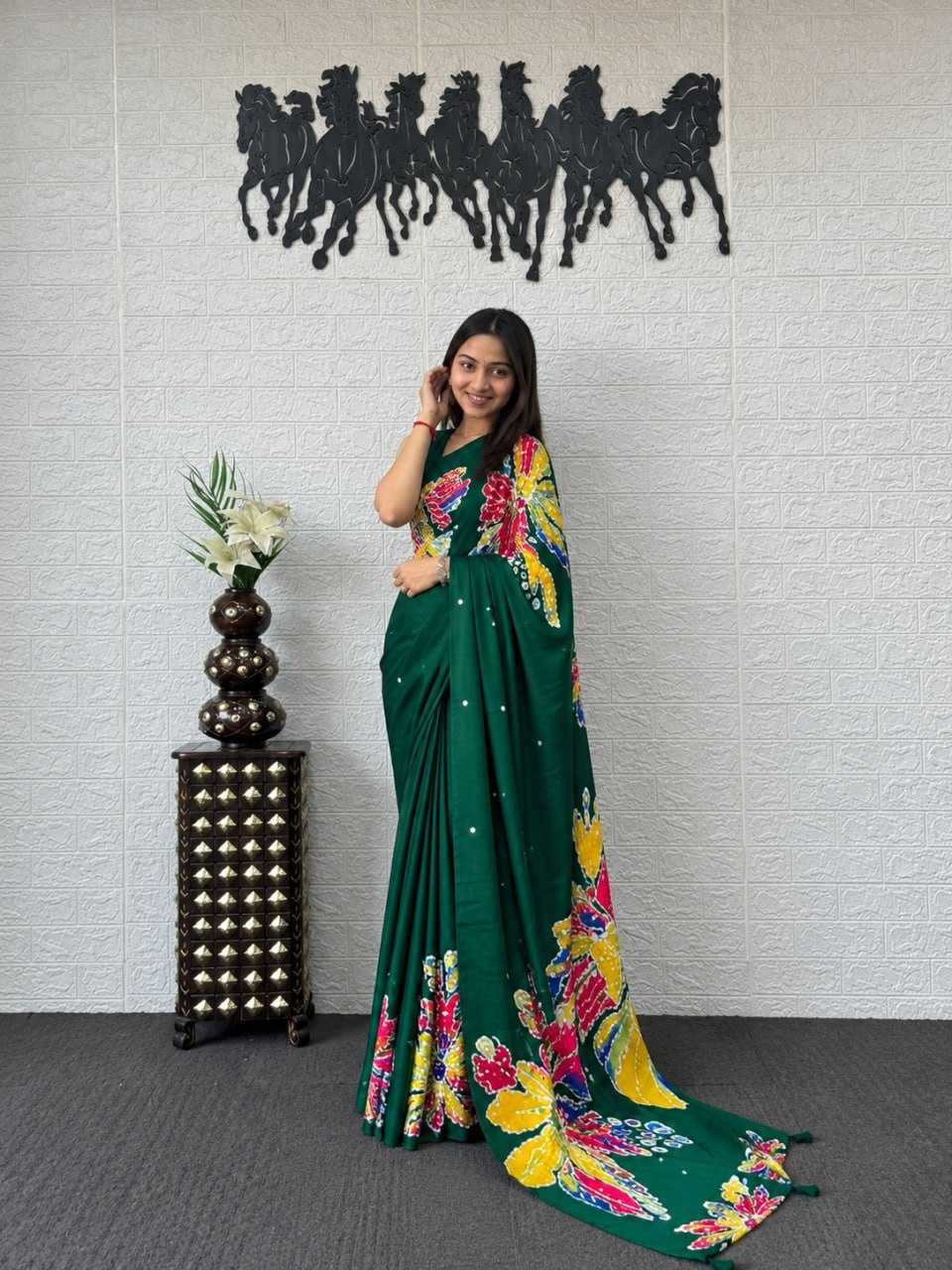 Japan Sartin Printed Saree in Maroon