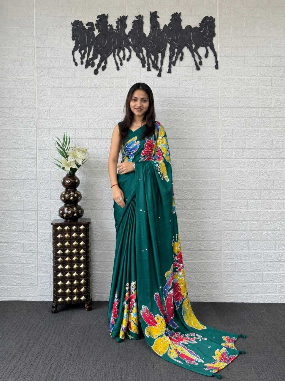 Japan Sartin Printed Saree in Maroon
