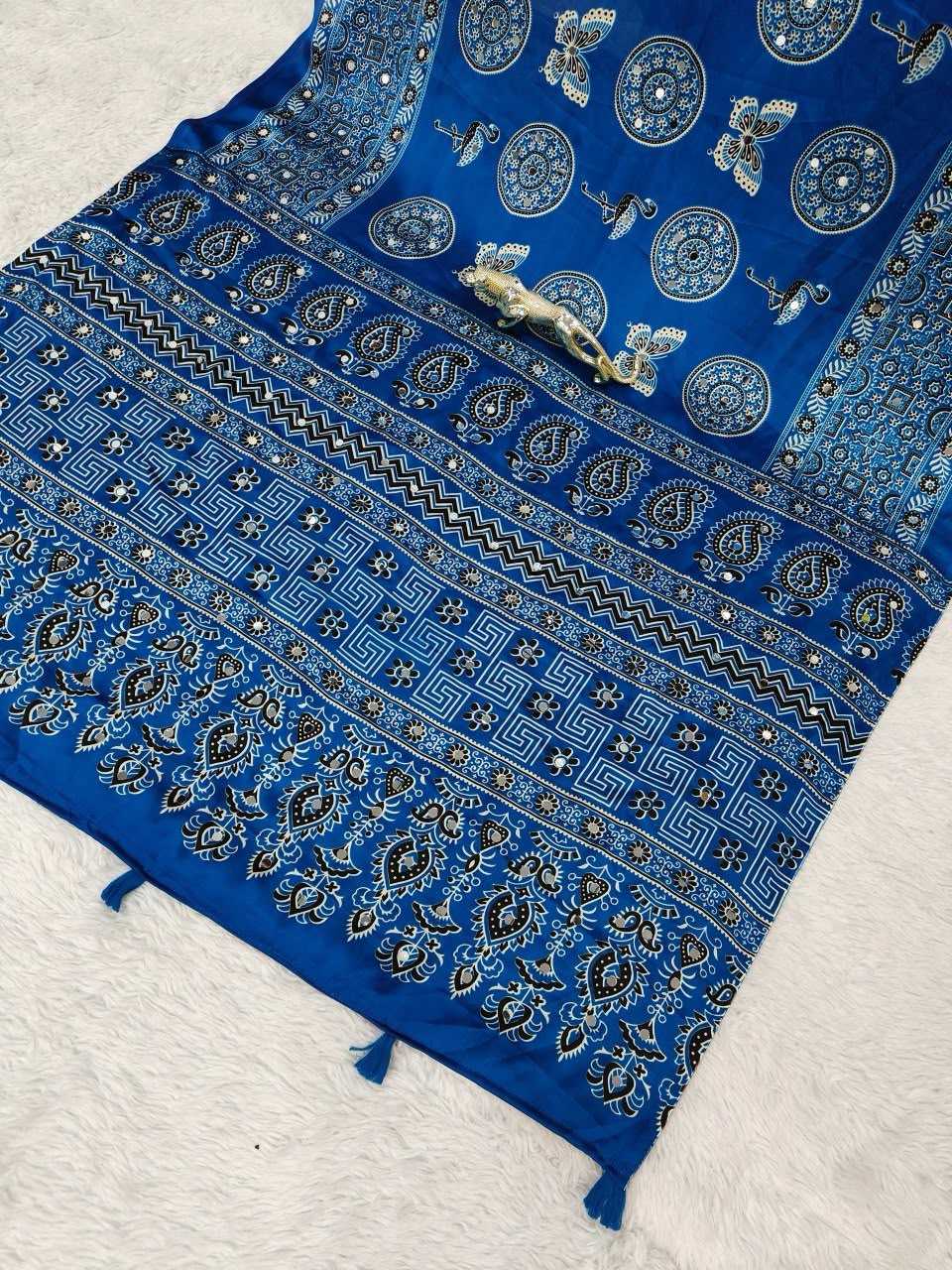 Japan Sartin Designer Saree in Navy Blue