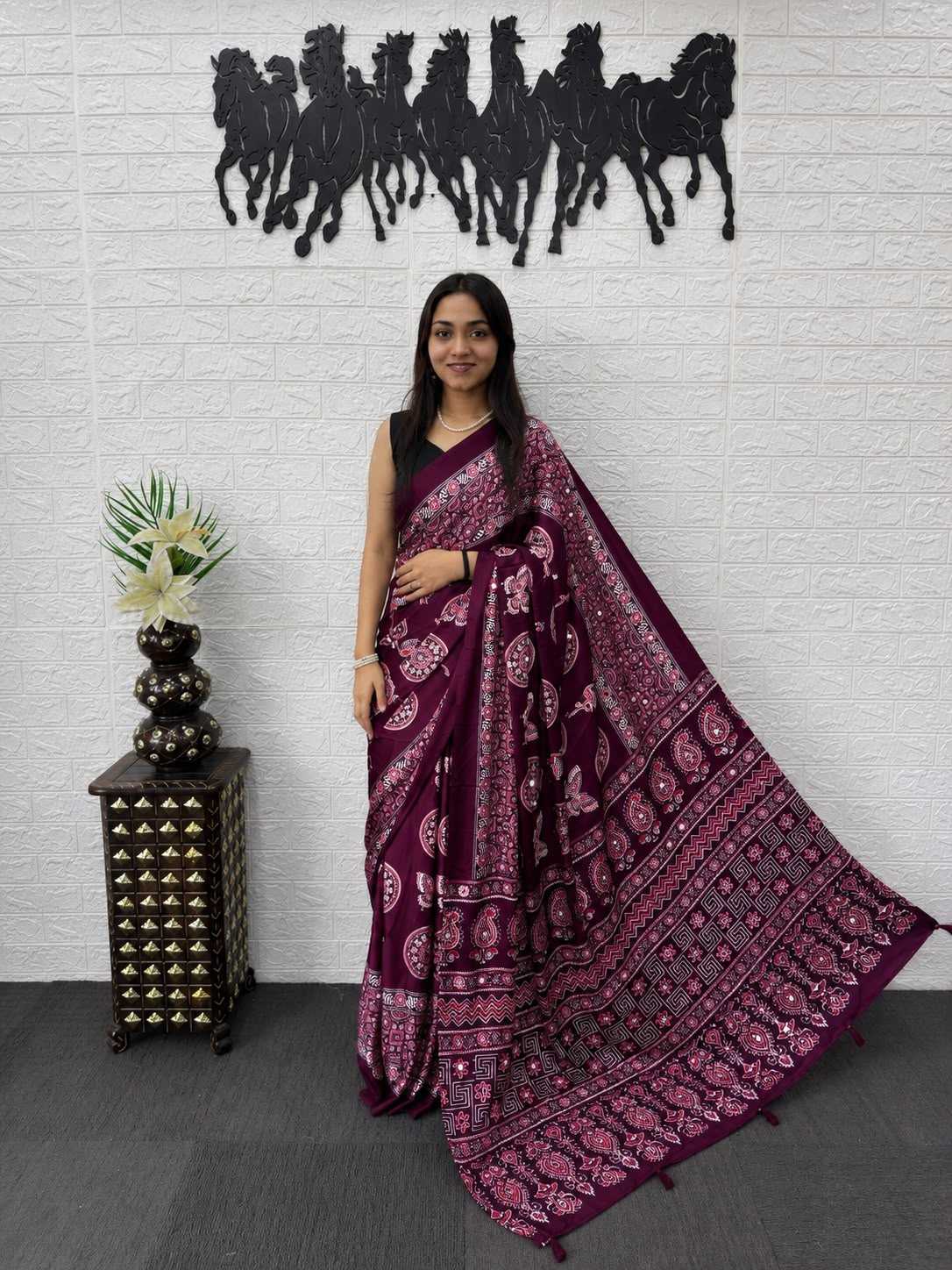 Japan Sartin Designer Saree in Navy Blue