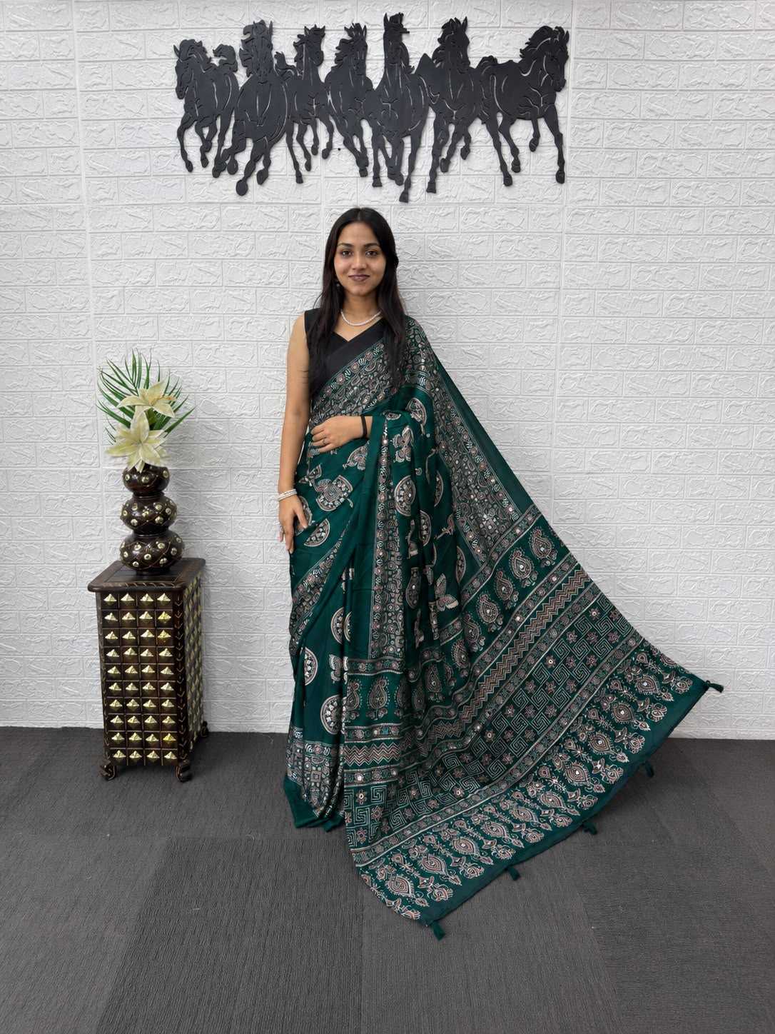 Japan Sartin Designer Saree in Navy Blue