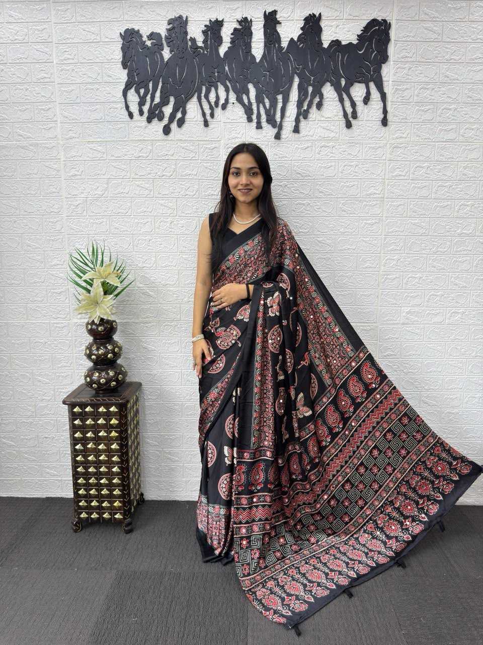 Japan Sartin Designer Saree in Navy Blue