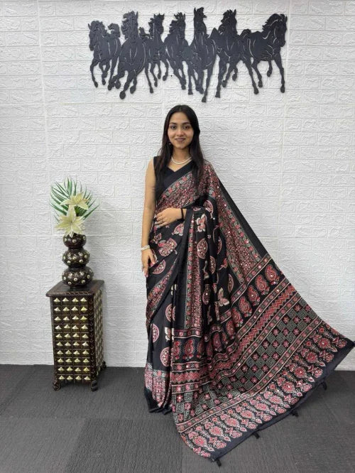 Japan Sartin Designer Saree in Navy Blue