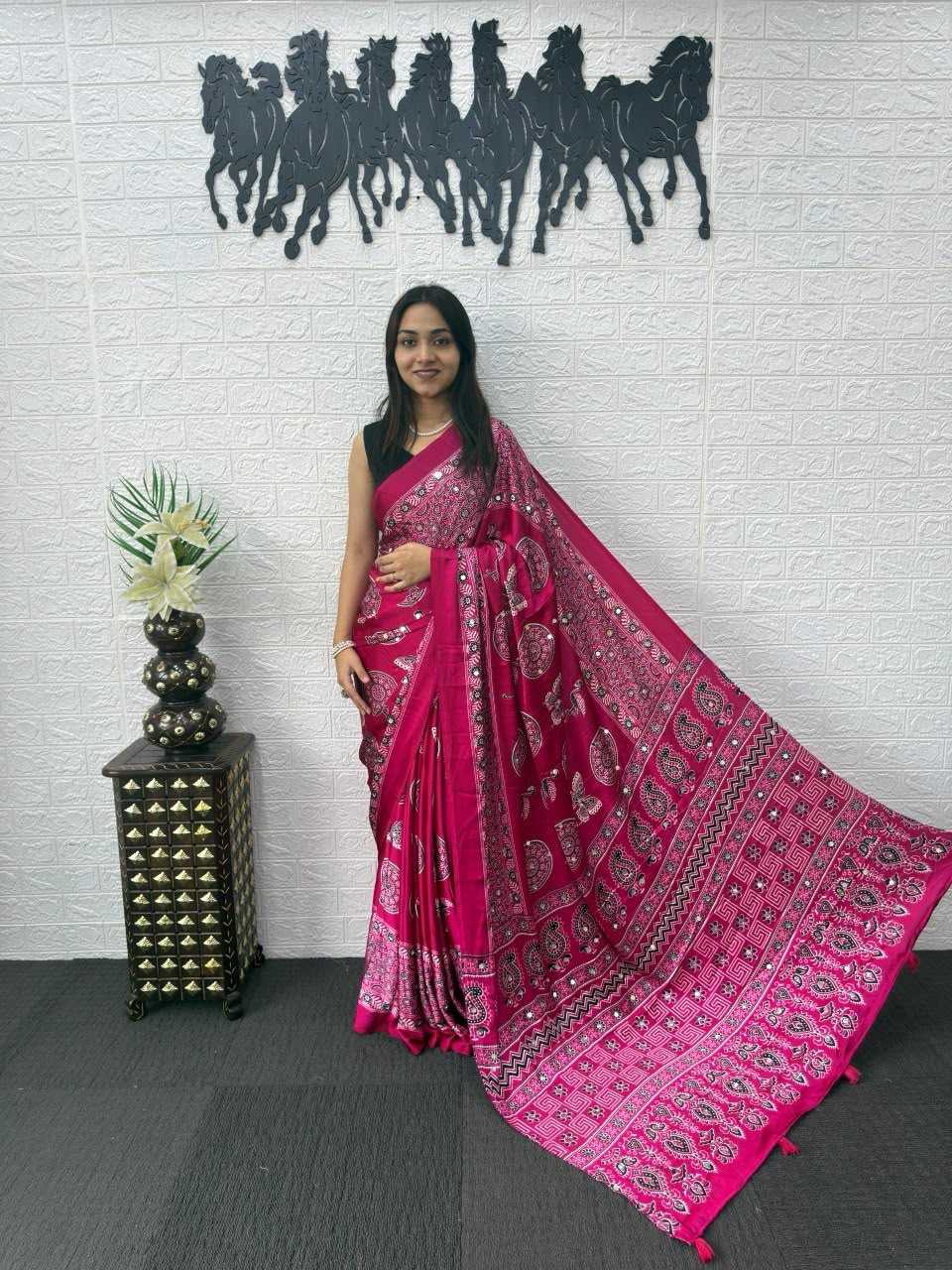 Japan Sartin Designer Saree in Navy Blue