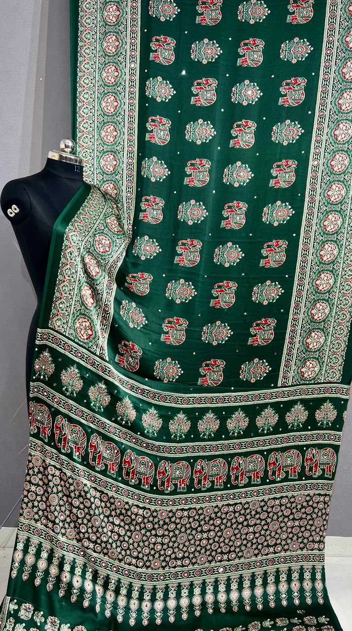Japan Sartin Mirror Work Saree