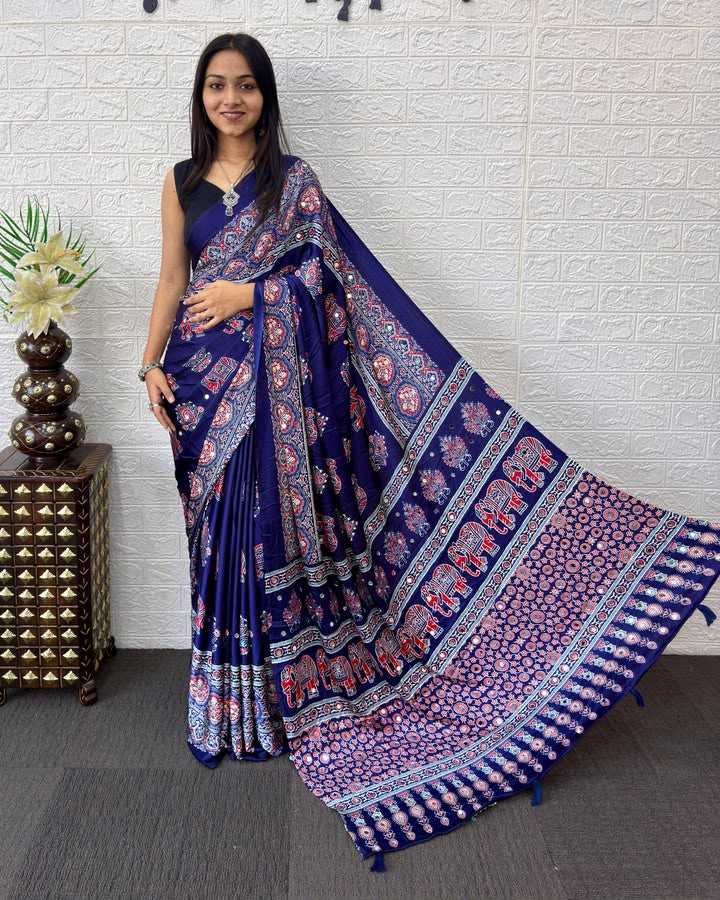Japan Sartin Mirror Work Saree