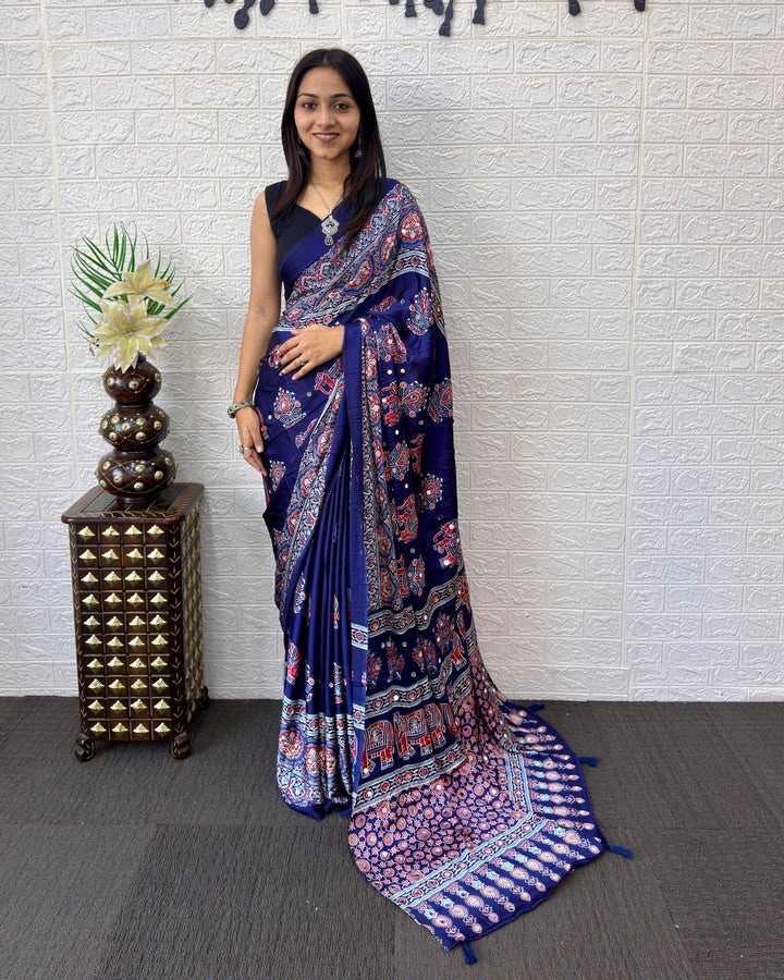 Japan Sartin Mirror Work Saree