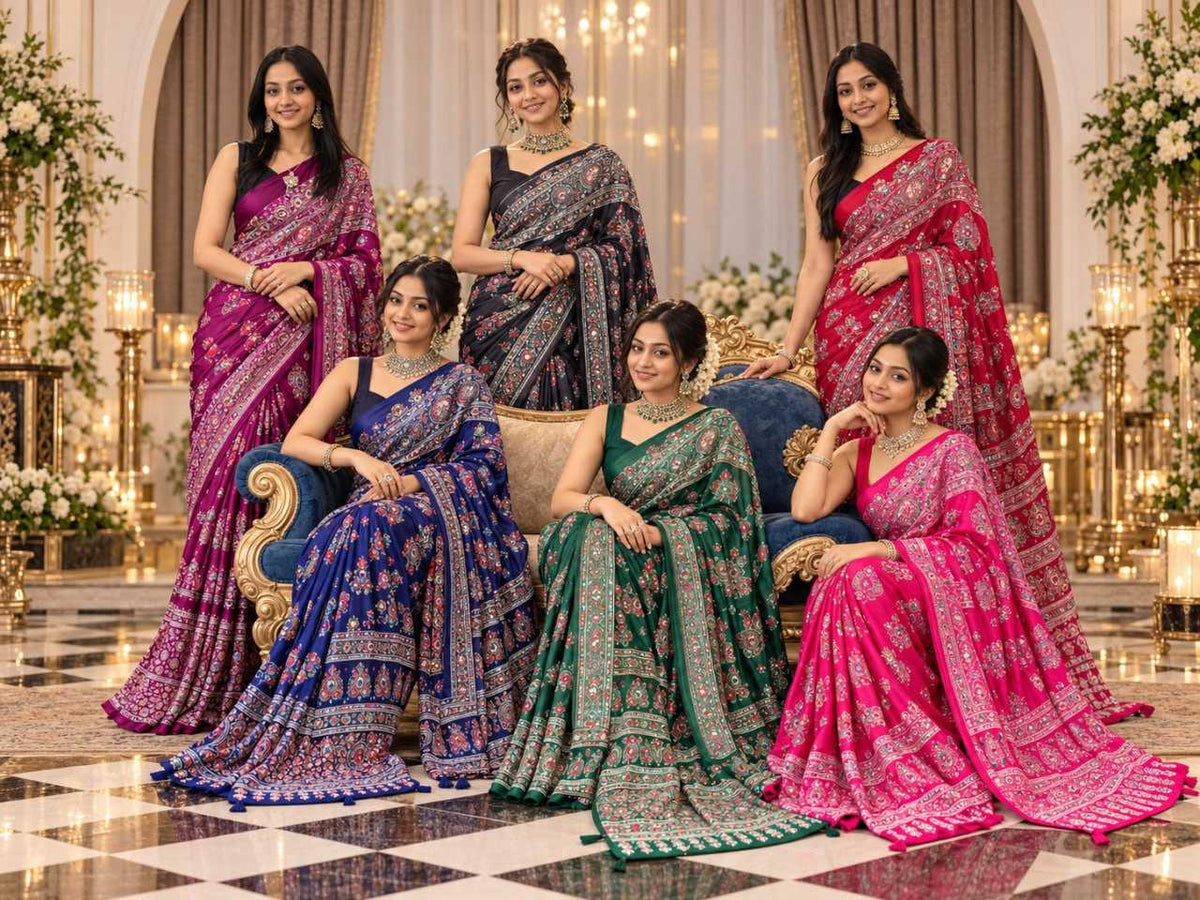 Japan Sartin Printed Saree in Red