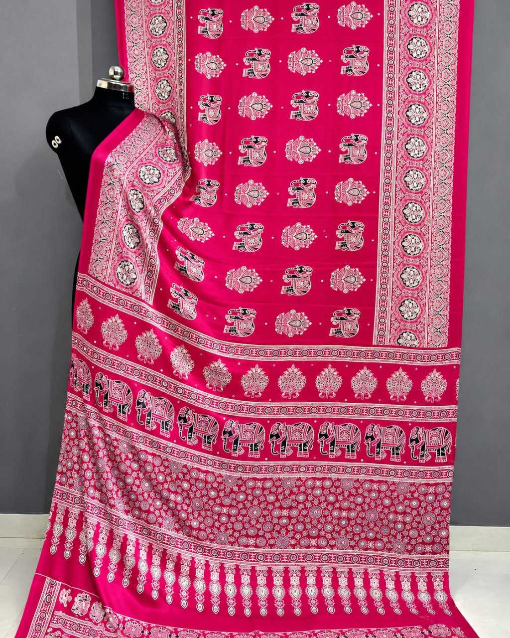 Japan Sartin Printed Saree in Red
