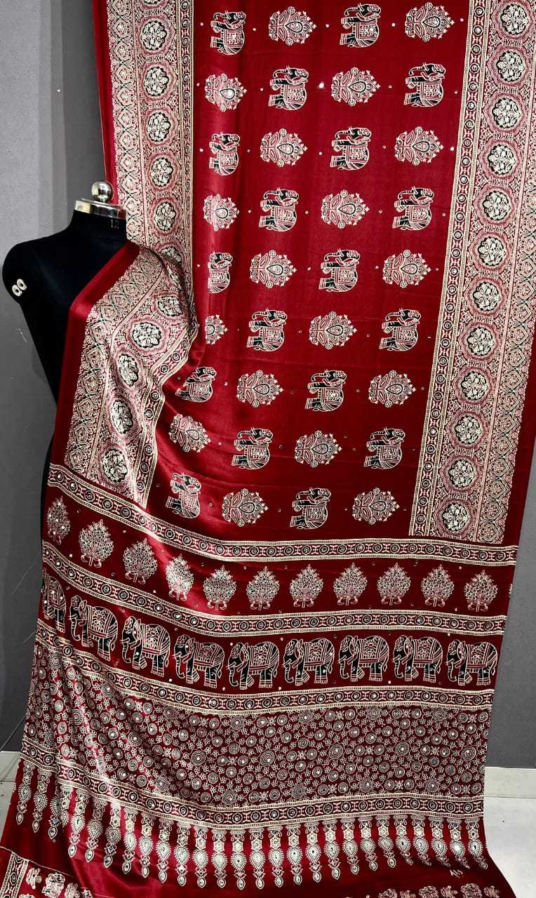 Japan Sartin Printed Saree in Red