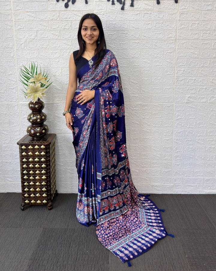 Japan Sartin Printed Saree in Red