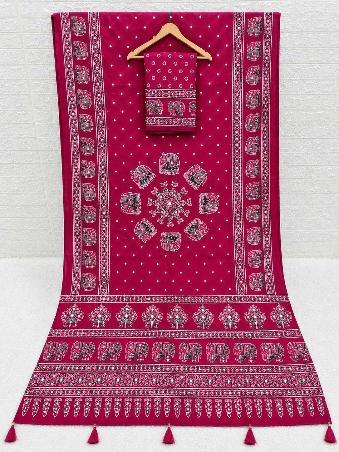 Japan Sartin Printed Saree in Pink