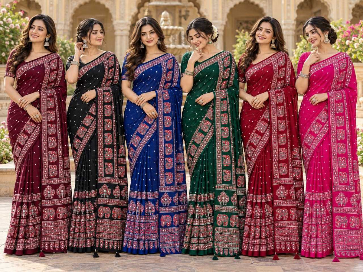 Japan Sartin Printed Saree in Blue