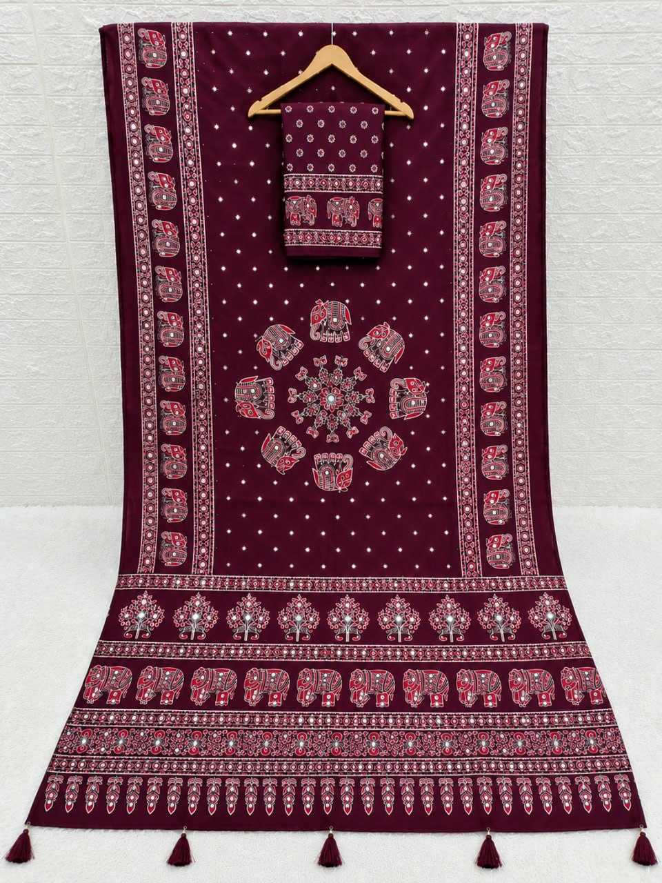 Japan Sartin Printed Saree in Blue